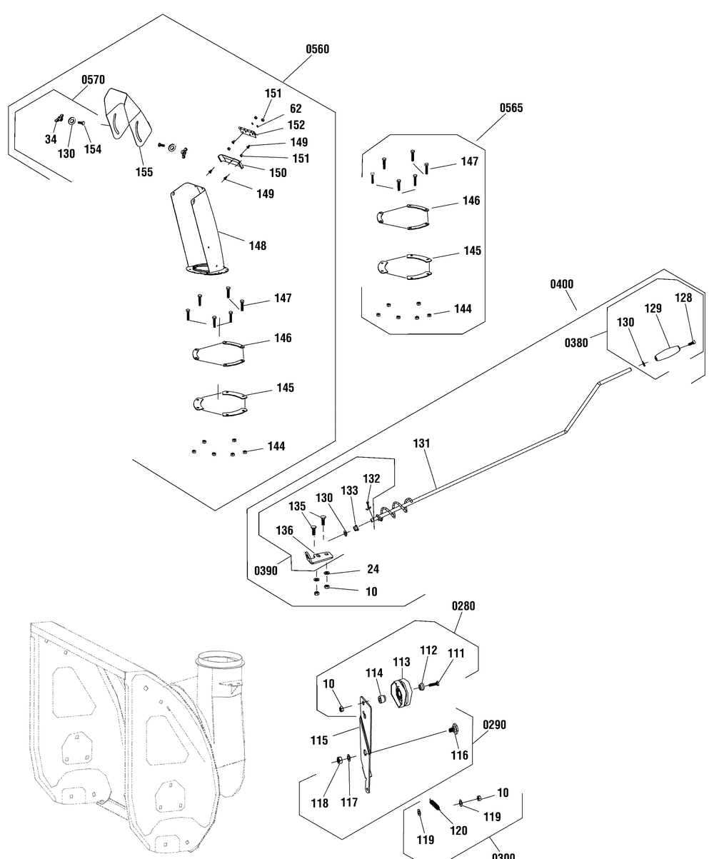 Discharge Chute Group Diagram and Parts List for 1696610-00-1024LD 2016 Briggs and Stratton Snow Blower